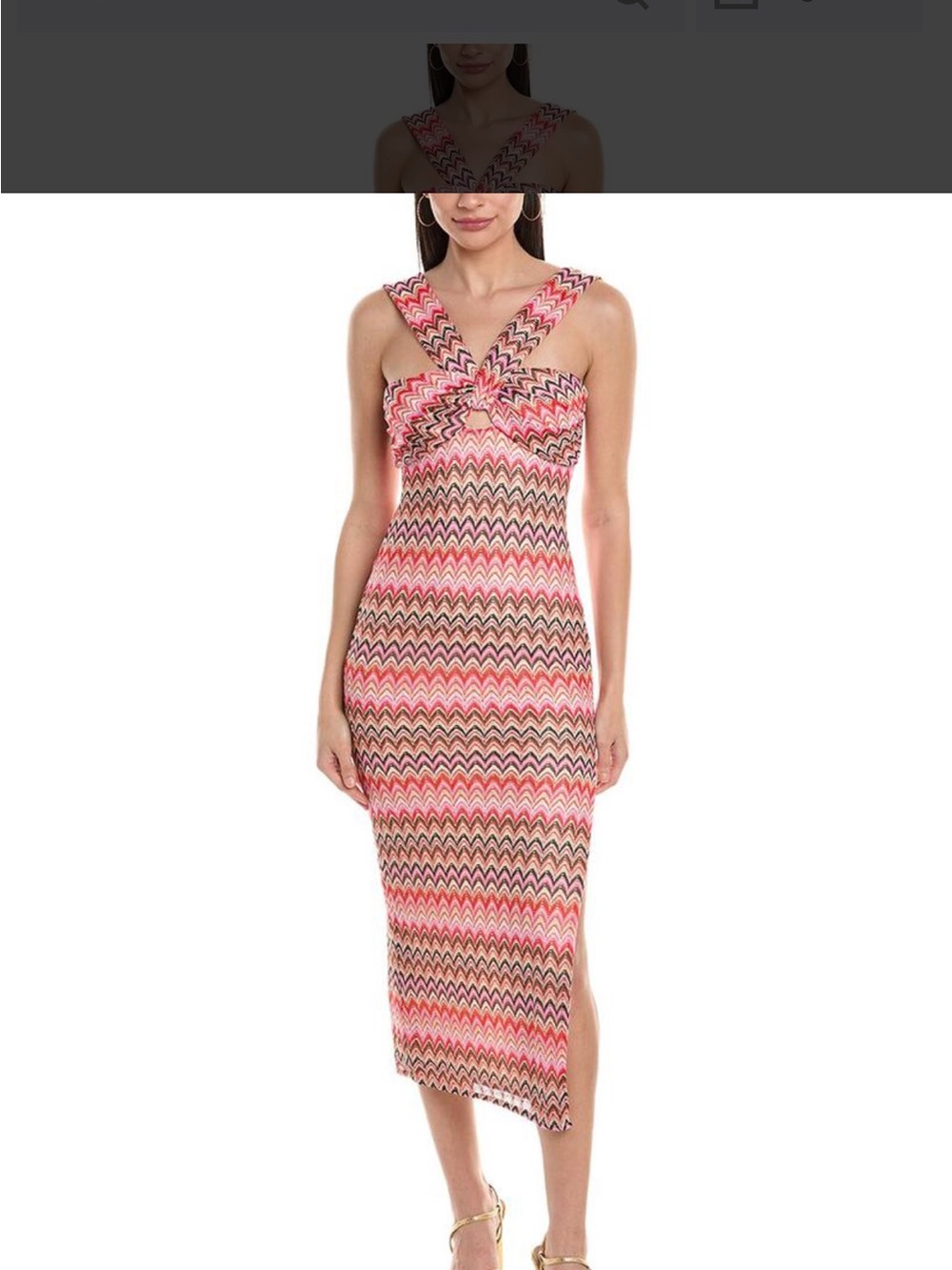 SAYLOR Pink Chevron Twist-Strap Midi Dress
